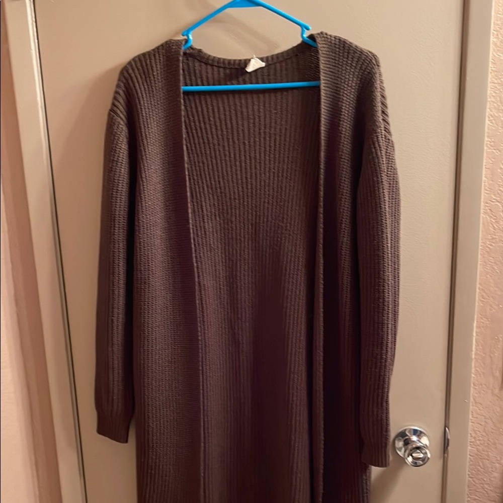 Ijoah Brown Ribbed Knit Cardigan Sweater